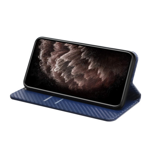 Samsung Galaxy S23 5G Carbon Fiber Texture Magnetic Flip Leather Phone Case - Blue